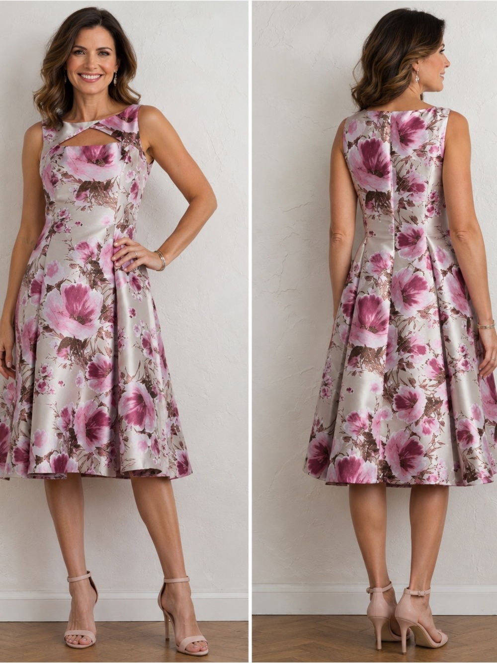 Adrianna Papell Floral Jacquard Fit & Flare Dress Size 8